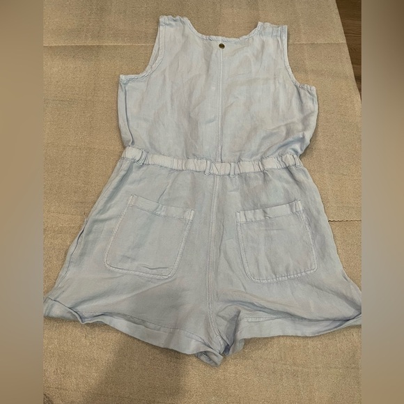 [L]Rip Curl Panoma Linen Blend Romper Light Blue Sleeveless Button rolled Hem - Picture 6 of 11